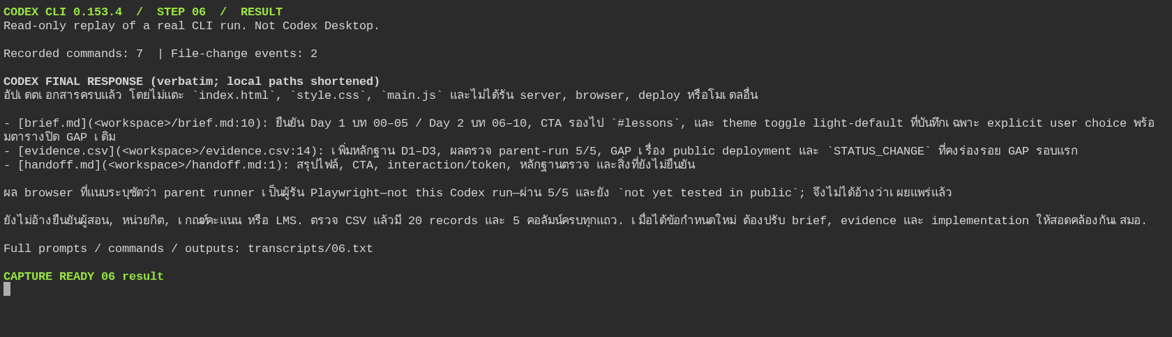 ผลลัพธ์ขั้น 06: ตรวจรับและส่งต่องาน